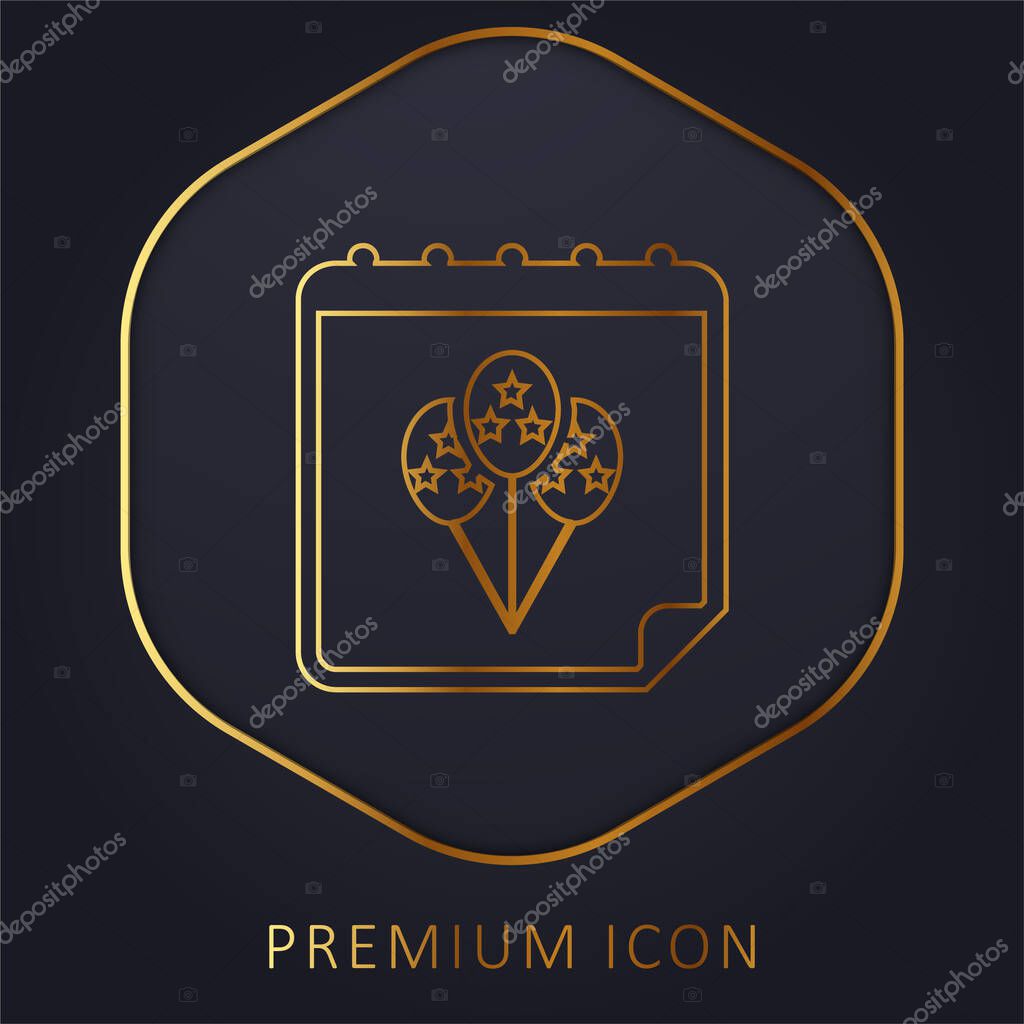 Birthday Balloons On Calendar Page golden line premium logo or icon