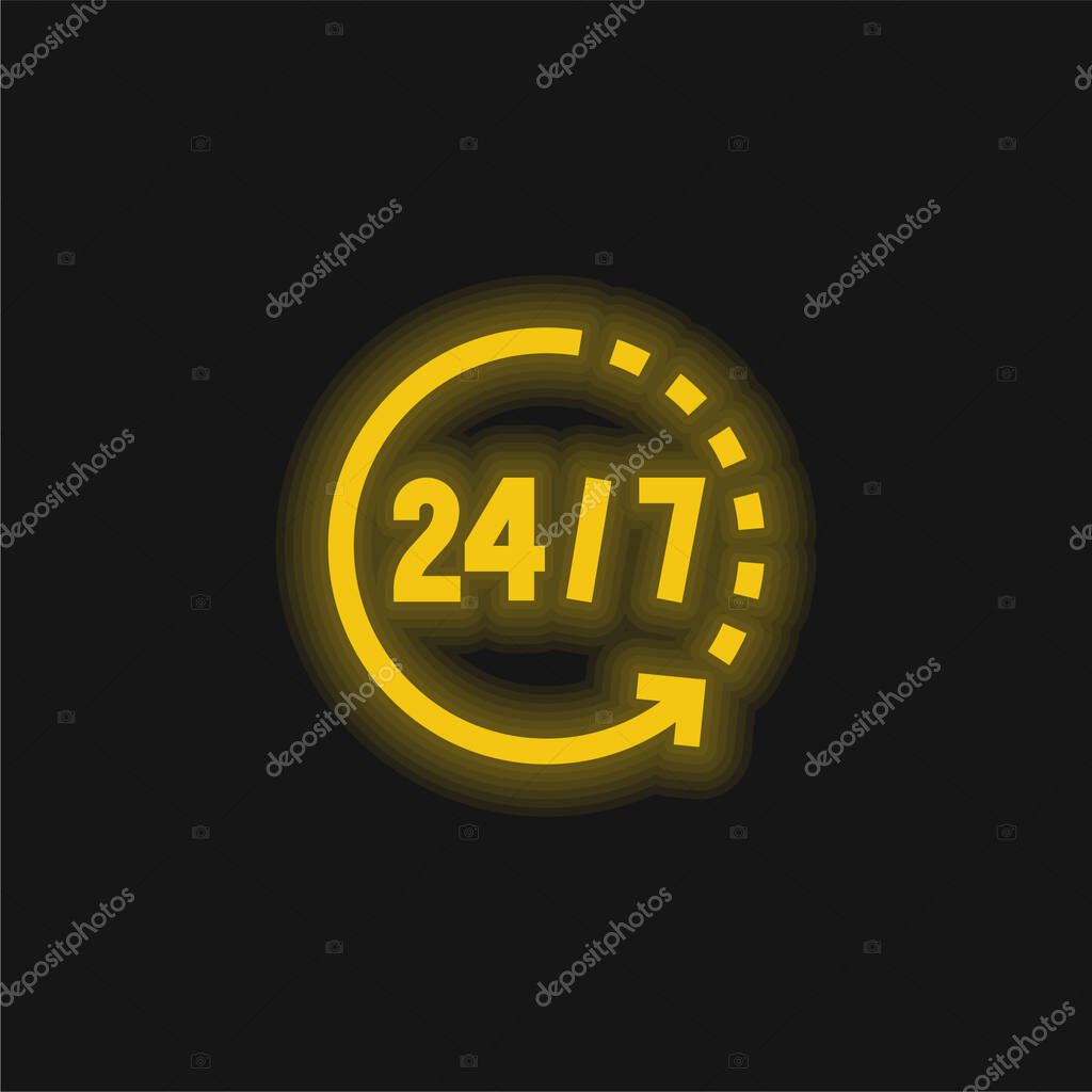 24 Hours yellow glowing neon icon
