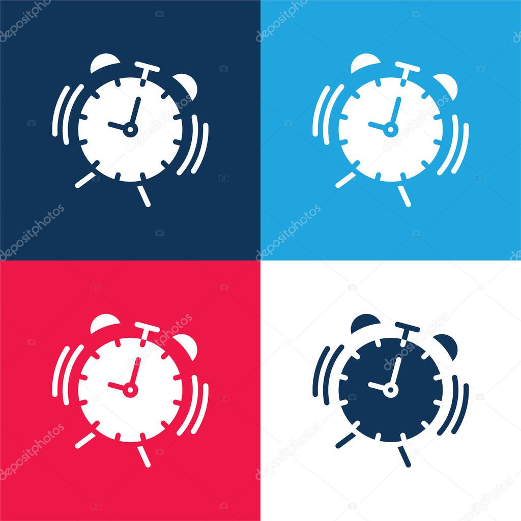 Alarm Clock blue and red four color minimal icon set