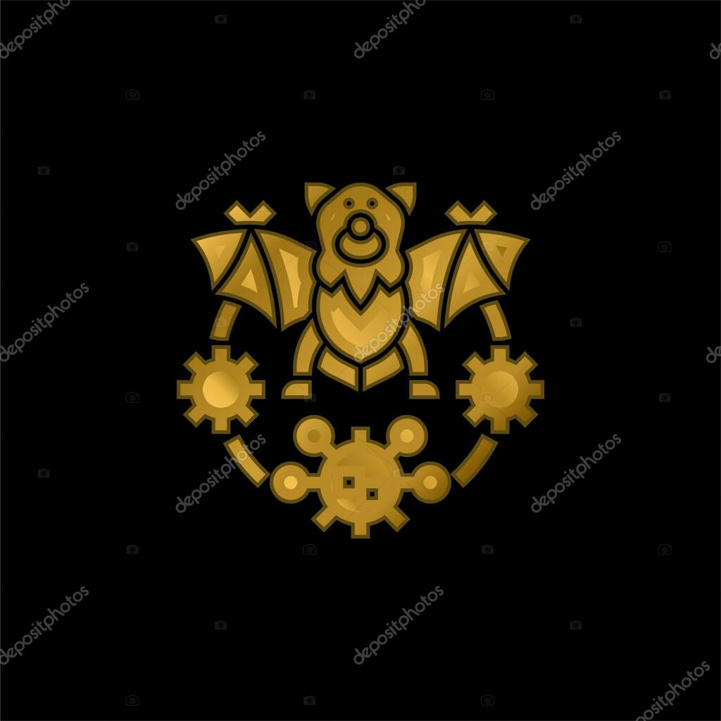 Bat gold plated metalic icon or logo vector