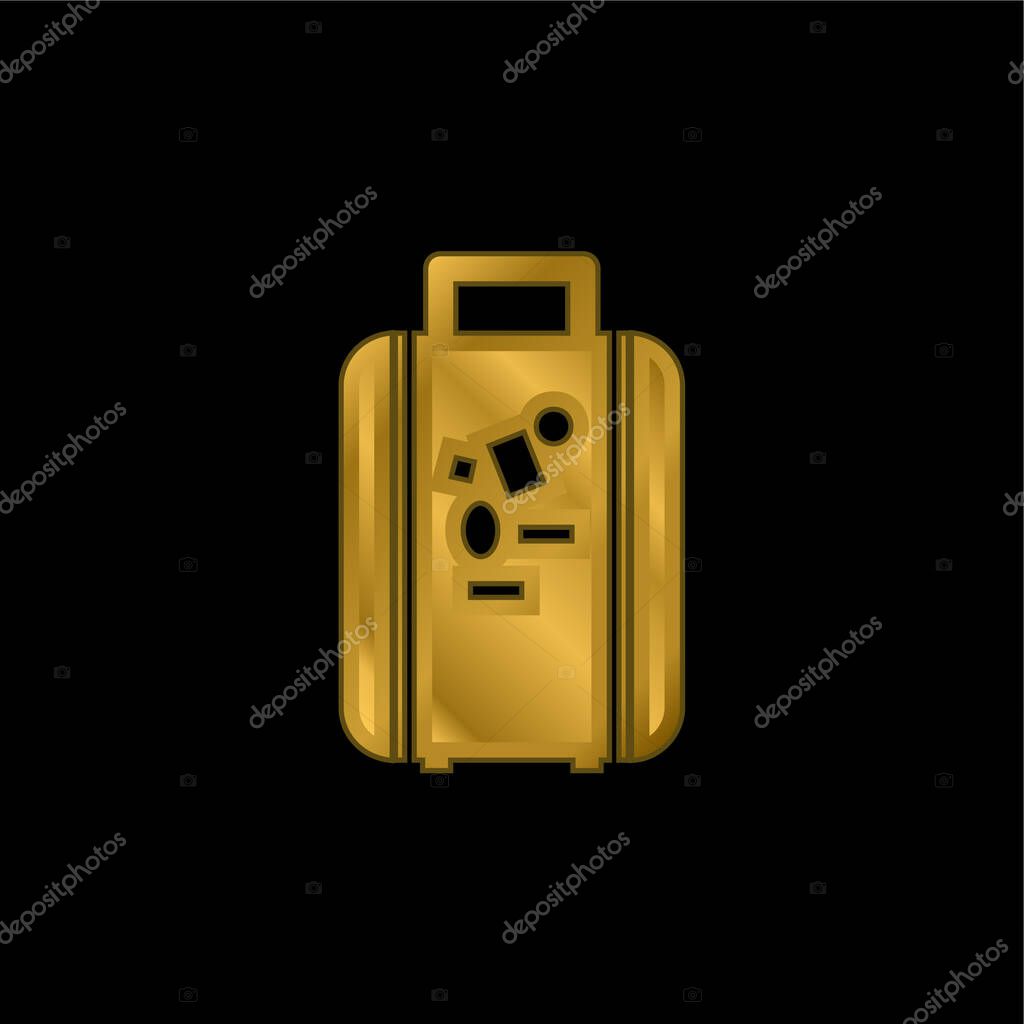Bag For Travel gold plated metalic icon or logo vector