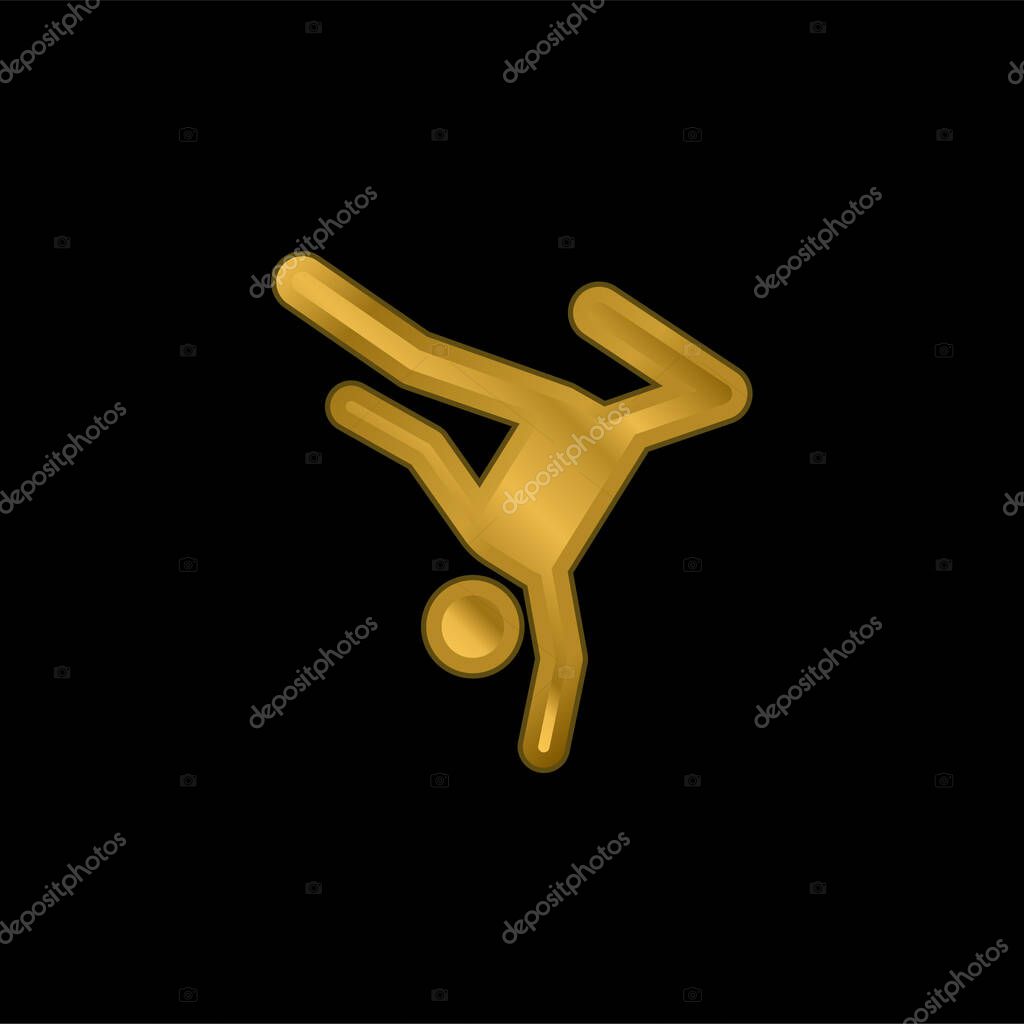 Breakdance gold plated metalic icon or logo vector