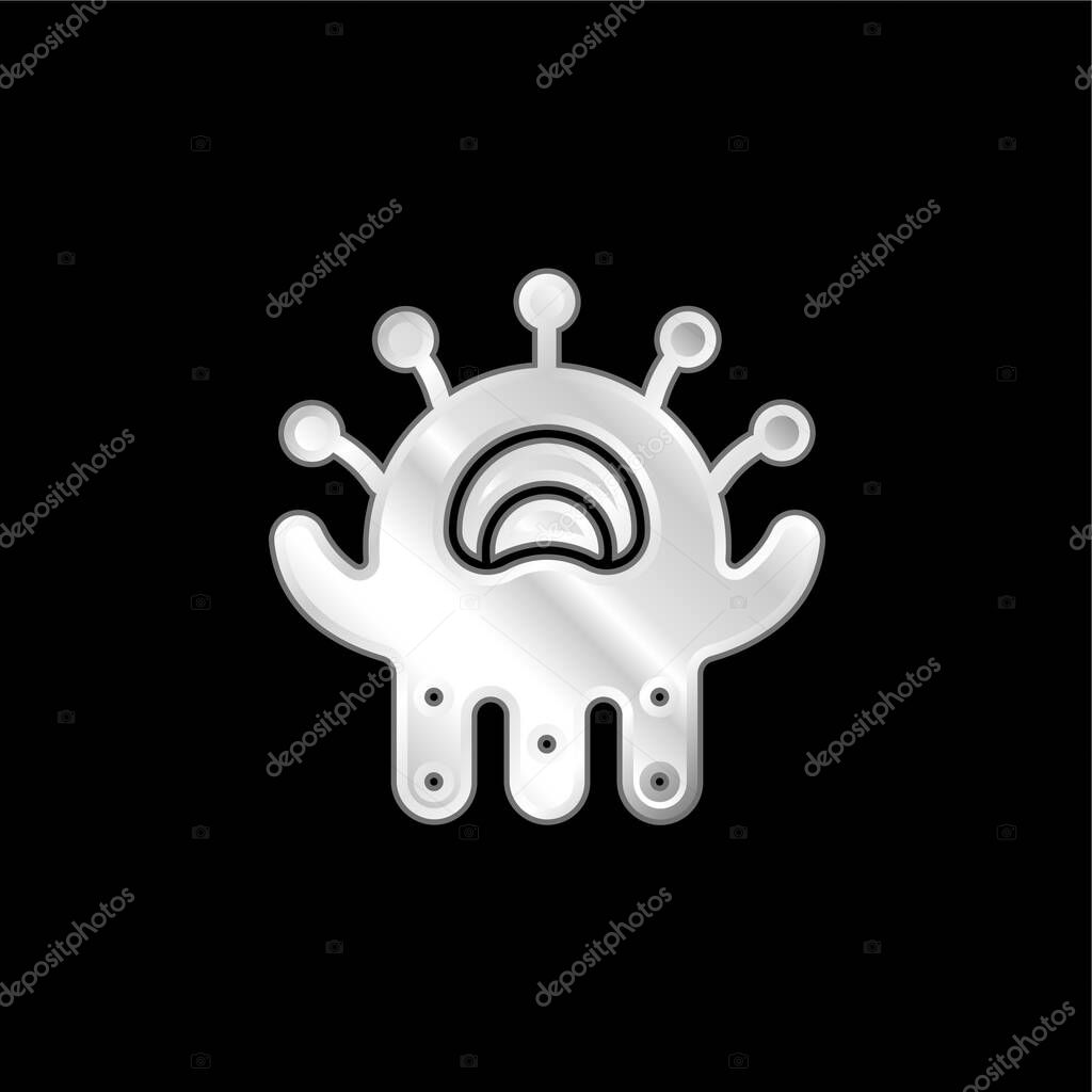 Alien silver plated metallic icon