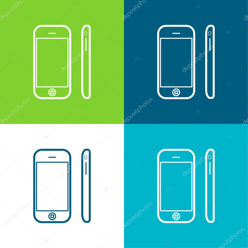 Apple Iphone Mobile Tool Views From Front And Side Flat four color minimal icon set