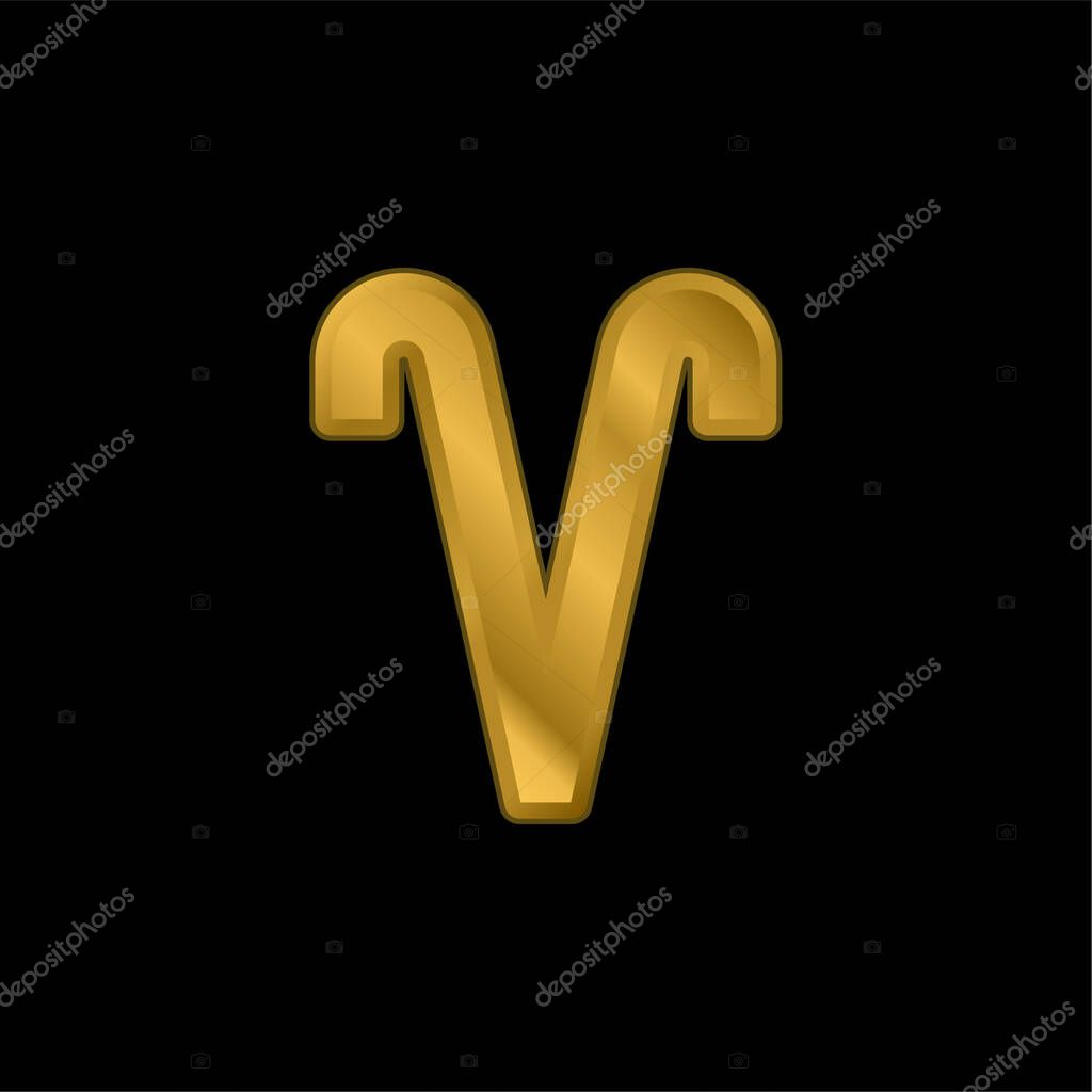 Aries gold plated metalic icon or logo vector