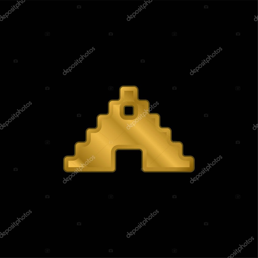 Aztec Pyramid gold plated metalic icon or logo vector