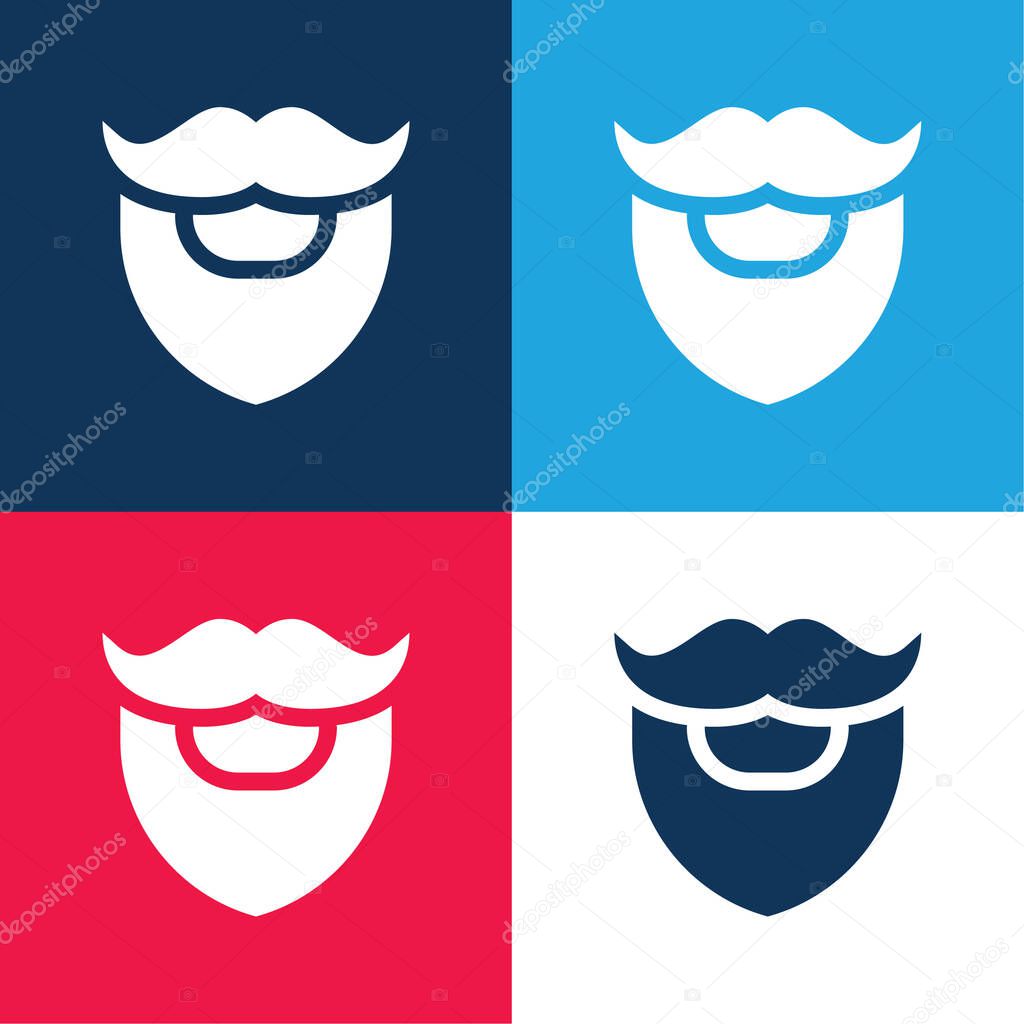 Beard blue and red four color minimal icon set
