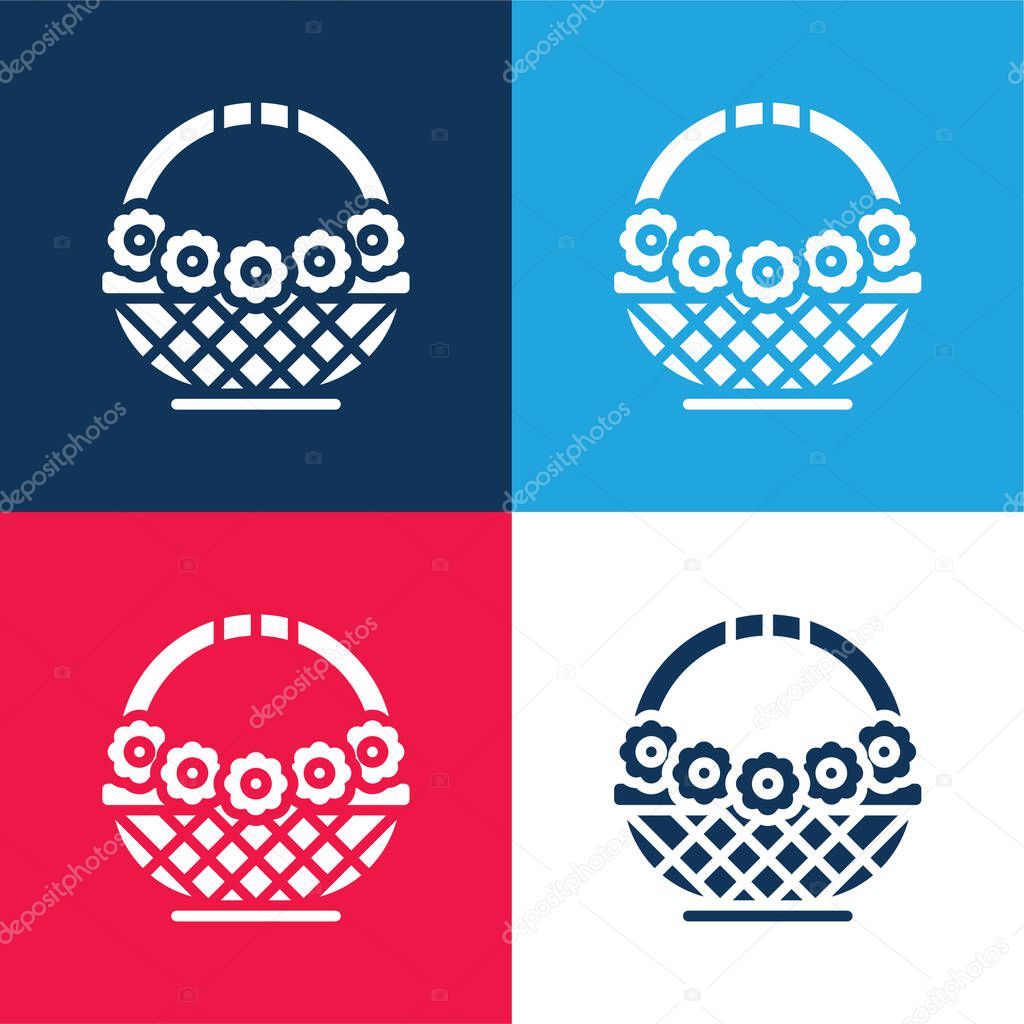 Basket blue and red four color minimal icon set