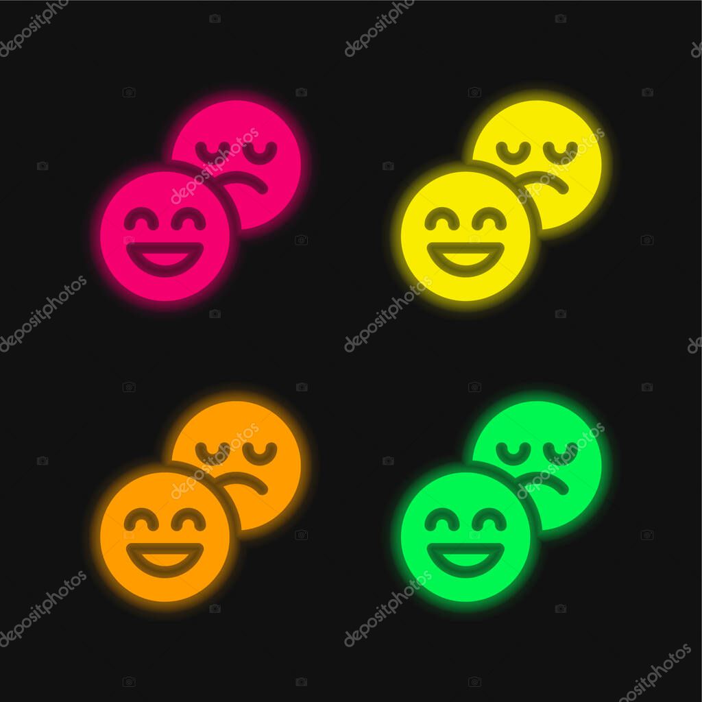 Attitude four color glowing neon vector icon