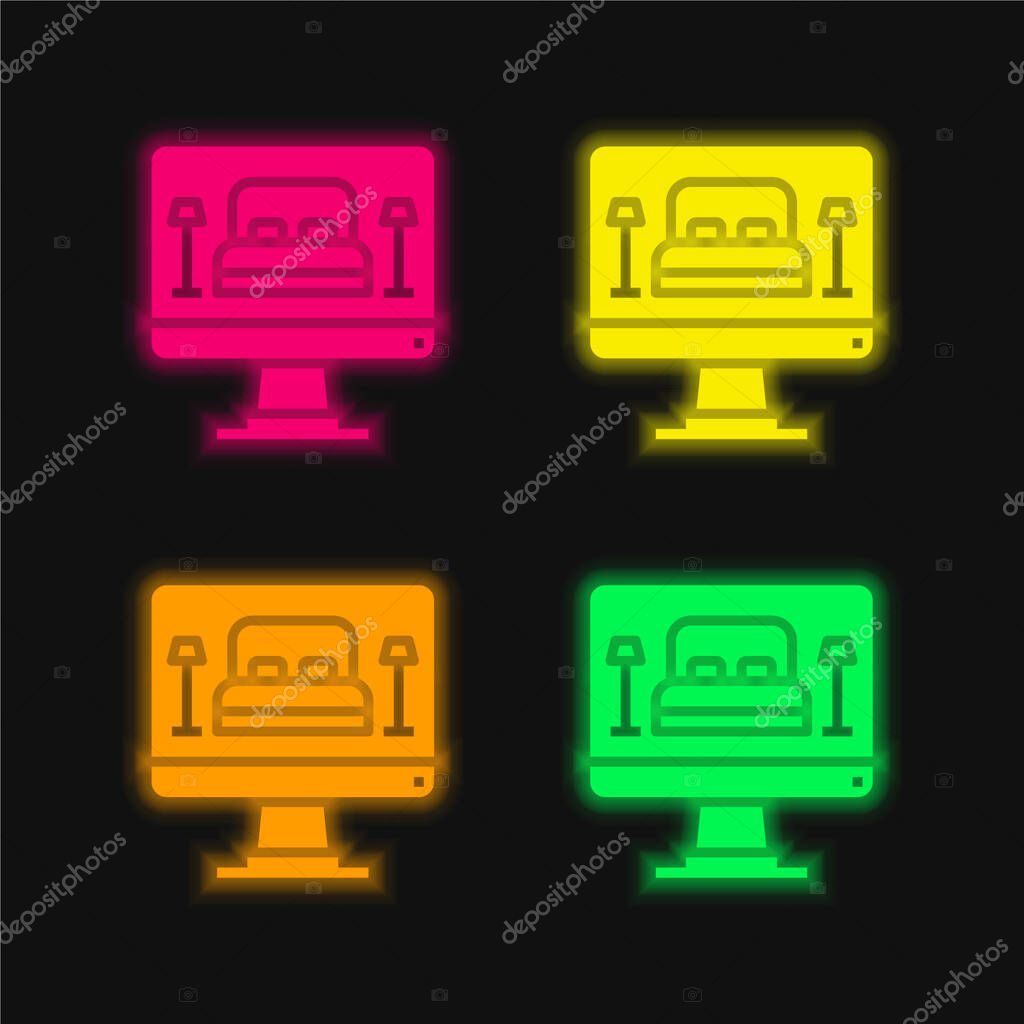 Booking four color glowing neon vector icon