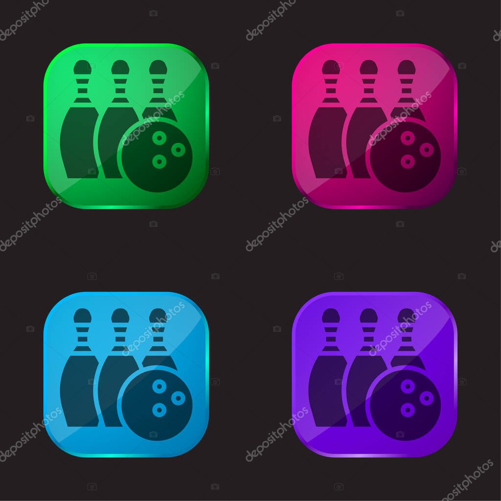 Bowling four color glass button icon