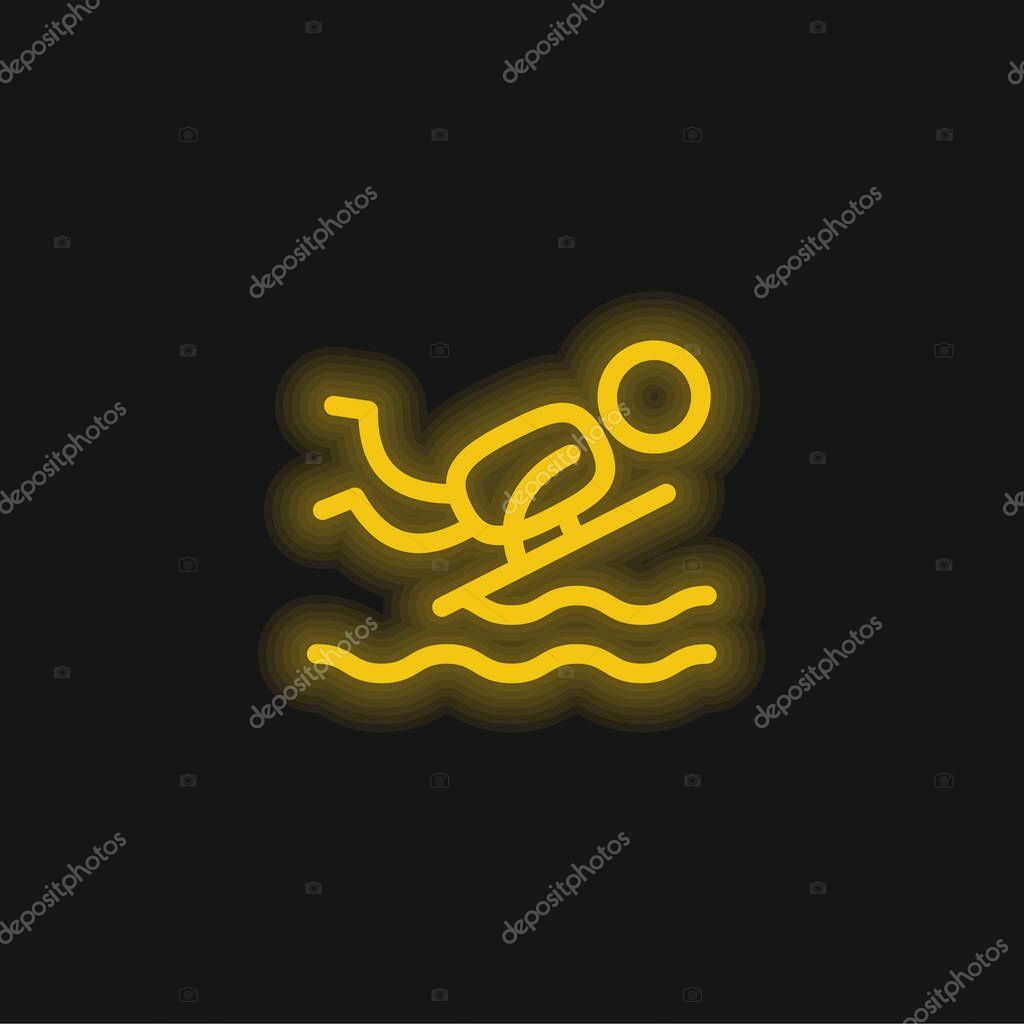 Bodyboard yellow glowing neon icon