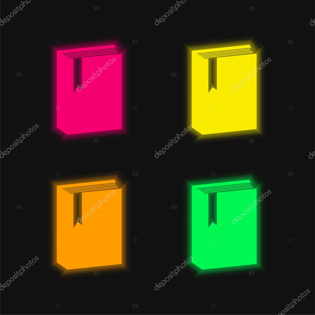 Book With Marker four color glowing neon vector icon
