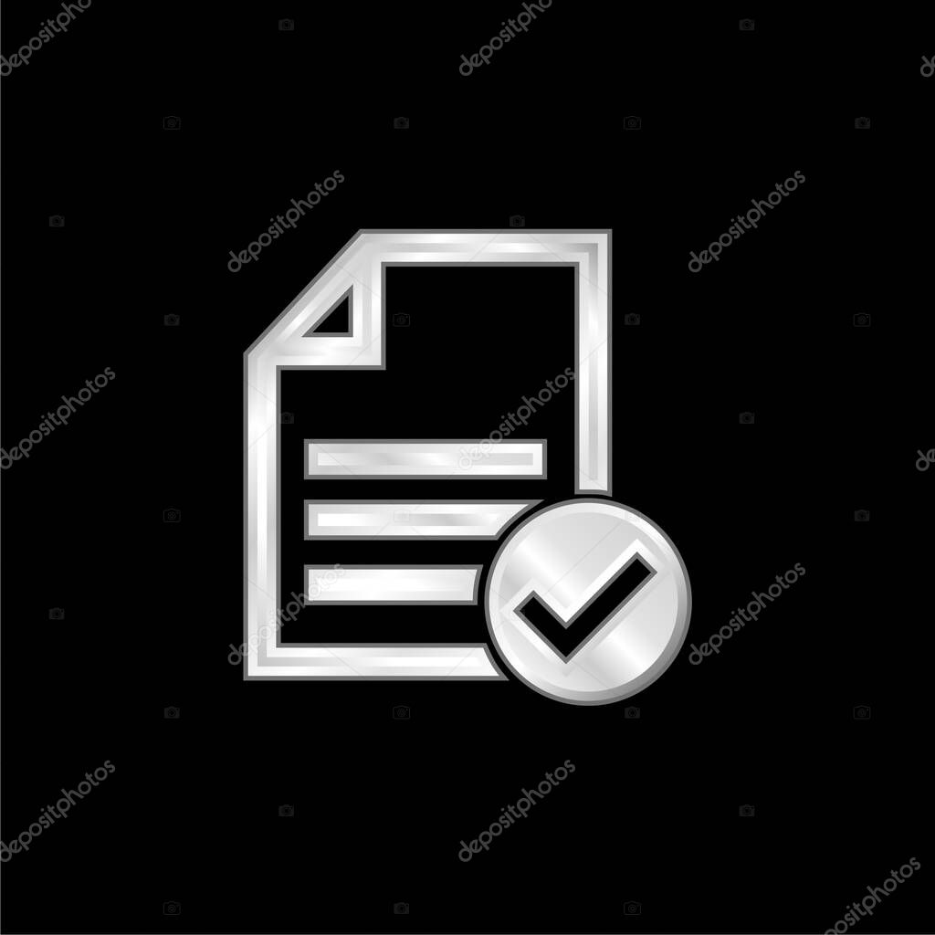 Accept File Or Checklist silver plated metallic icon