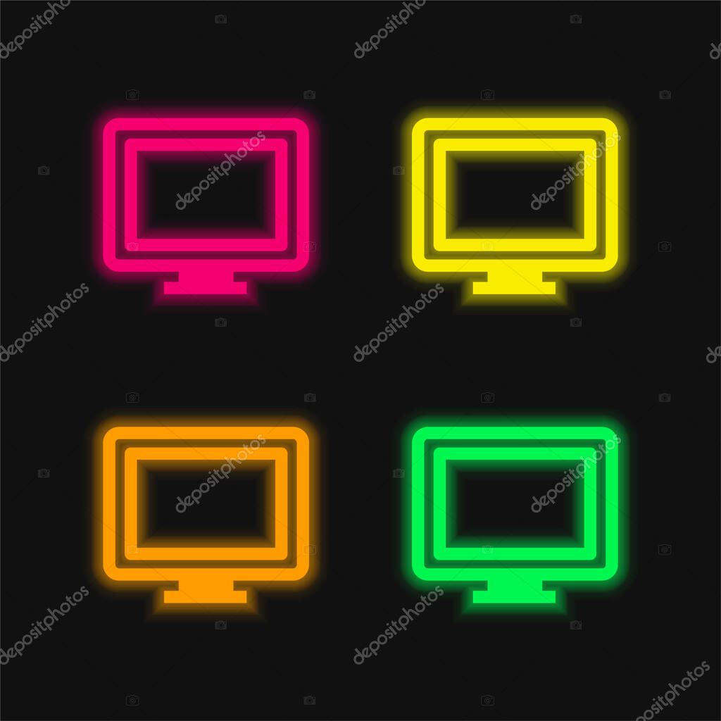 Big Computer Monitor four color glowing neon vector icon