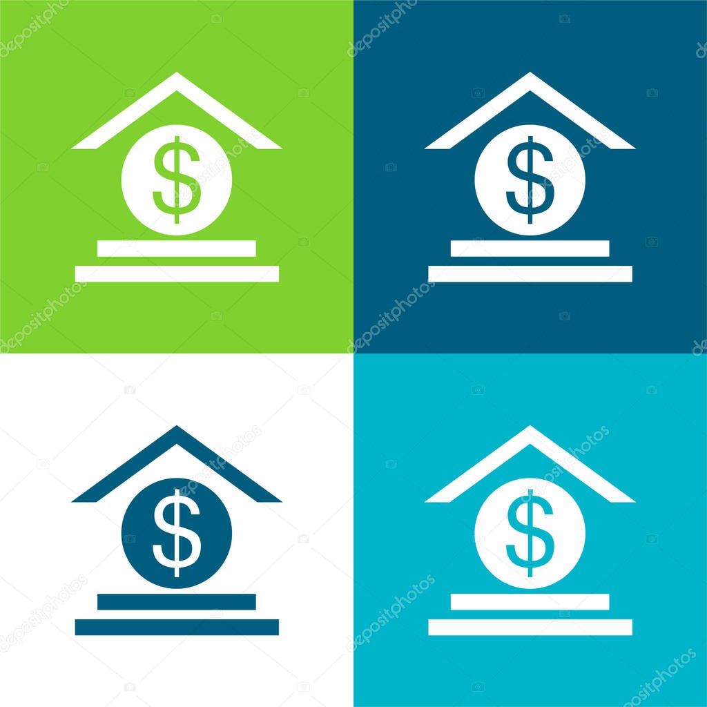 Bank Sign Flat four color minimal icon set
