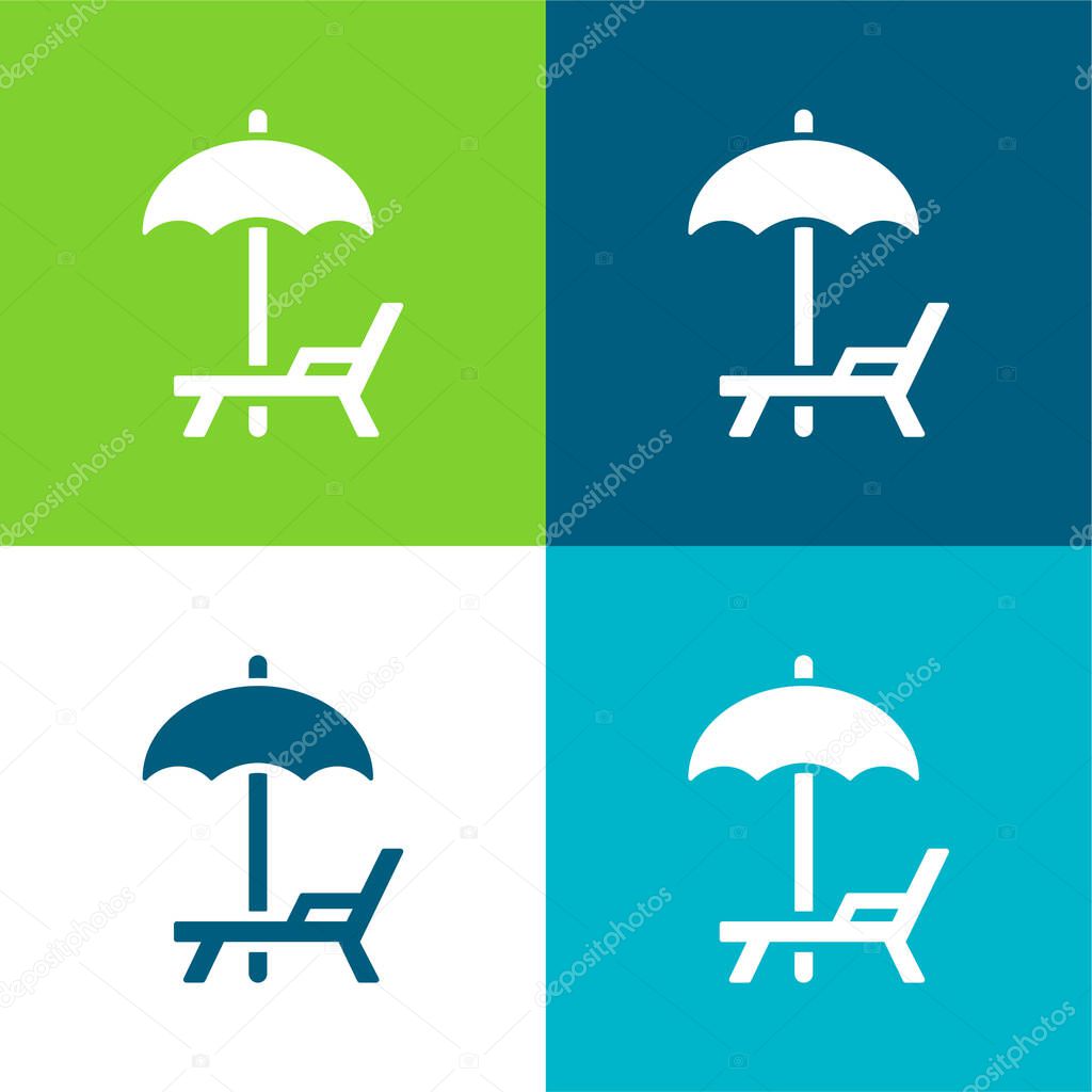 Beach Umbrella And Hammock Flat four color minimal icon set