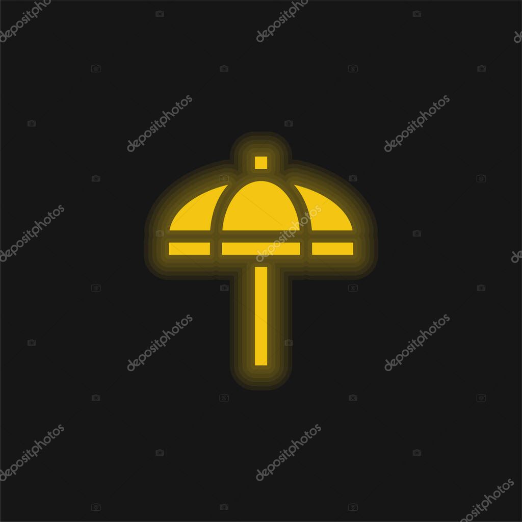 Beach Umbrella yellow glowing neon icon