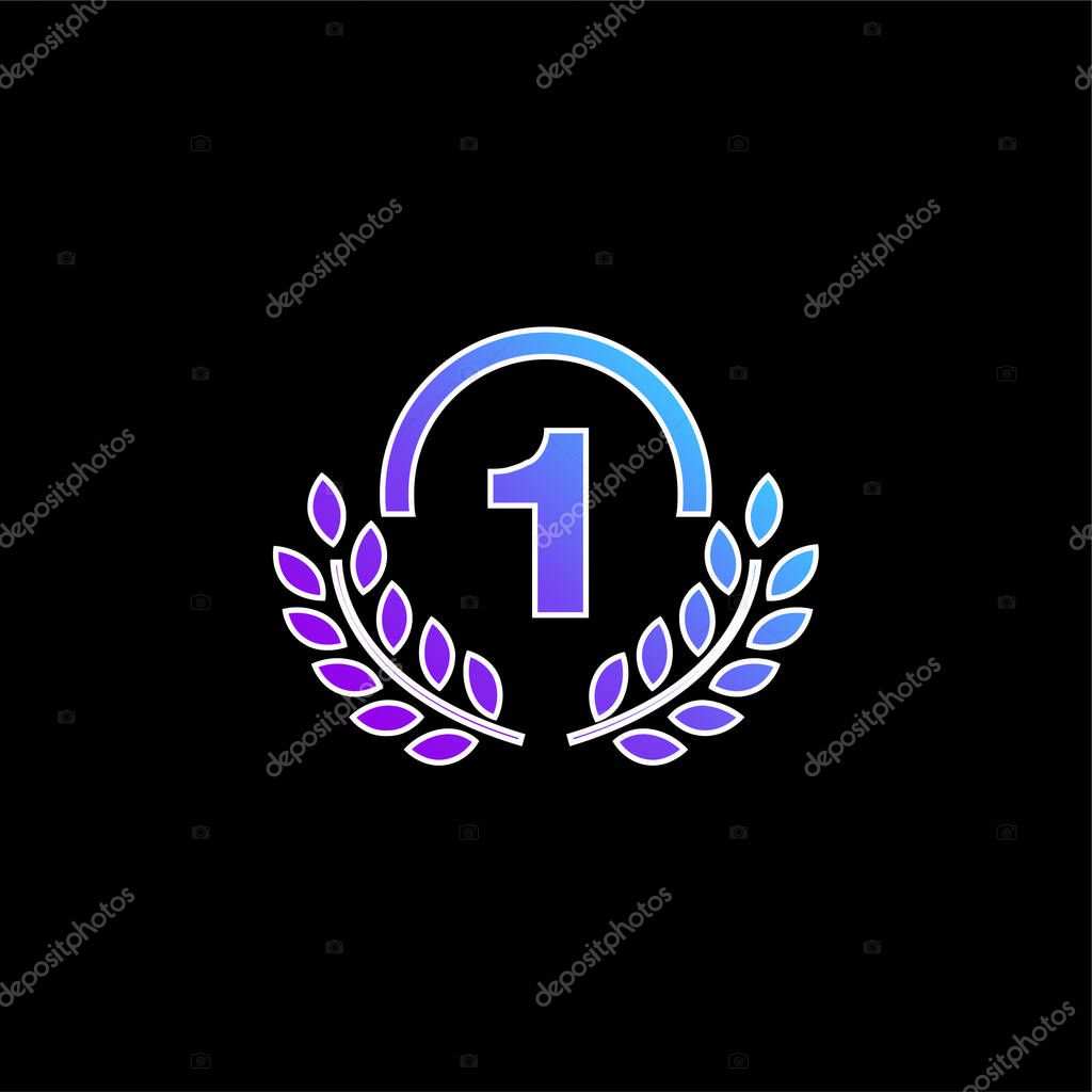 Award Medal Of Number One With Olive Branches blue gradient vector icon