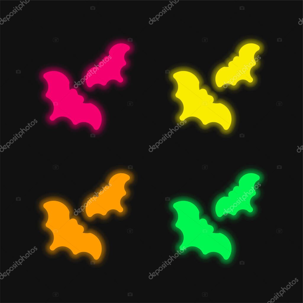 Bats four color glowing neon vector icon