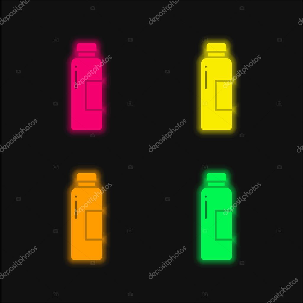Bottle four color glowing neon vector icon