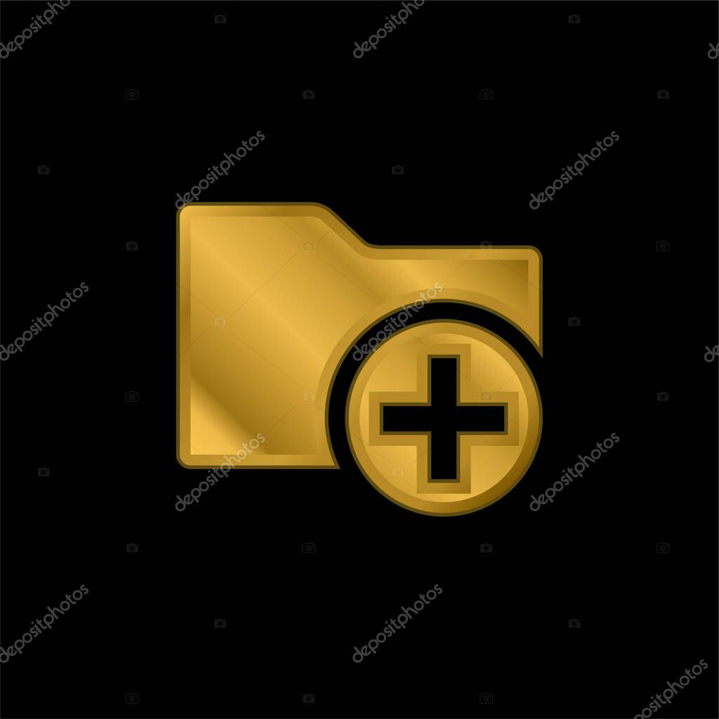 Add A Folder Interface Symbol With Plus Sign In A Circle gold plated metalic icon or logo vector