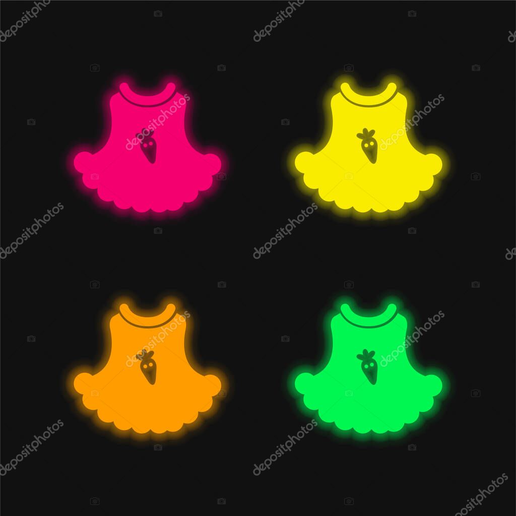 Baby Dress With A Strawberry Cartoon Illustration four color glowing neon vector icon