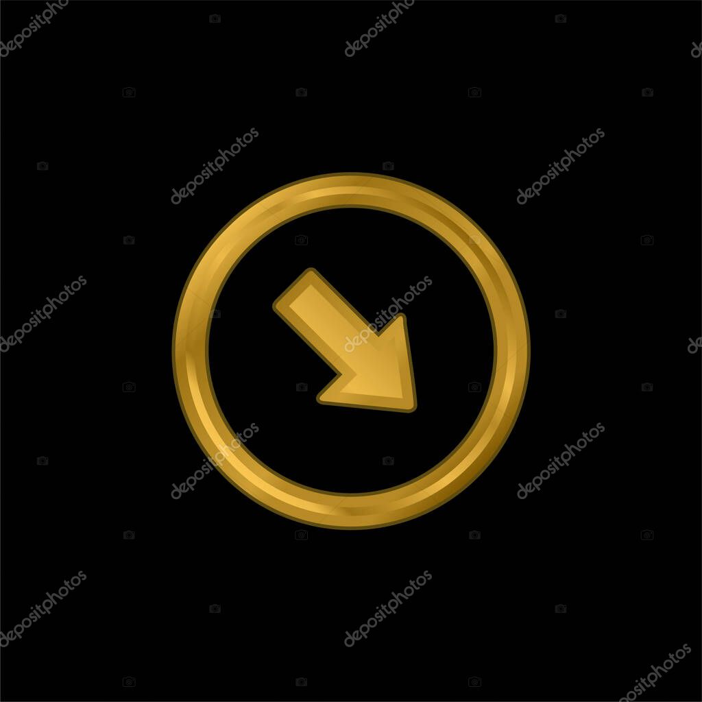 Arrow Pointing To Bottom Right Corner gold plated metalic icon or logo vector