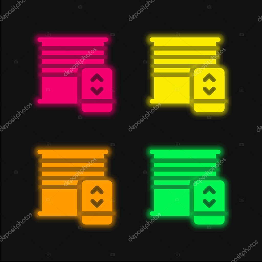 Blinds four color glowing neon vector icon