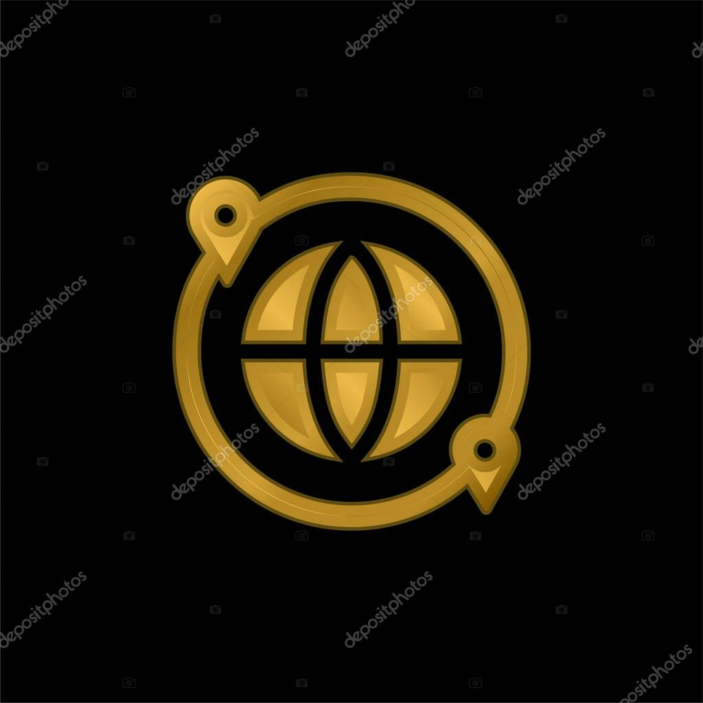 Around The World gold plated metalic icon or logo vector