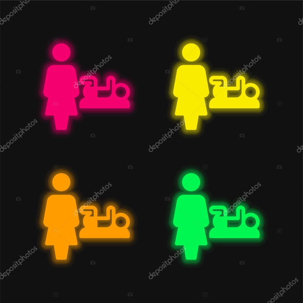 Baby Change four color glowing neon vector icon