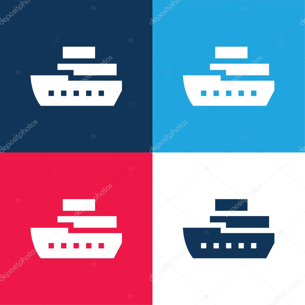 Boat blue and red four color minimal icon set