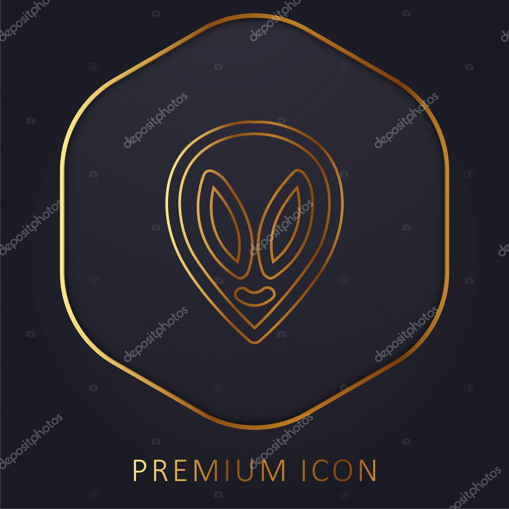Alien Hand Drawn Head Outline golden line premium logo or icon