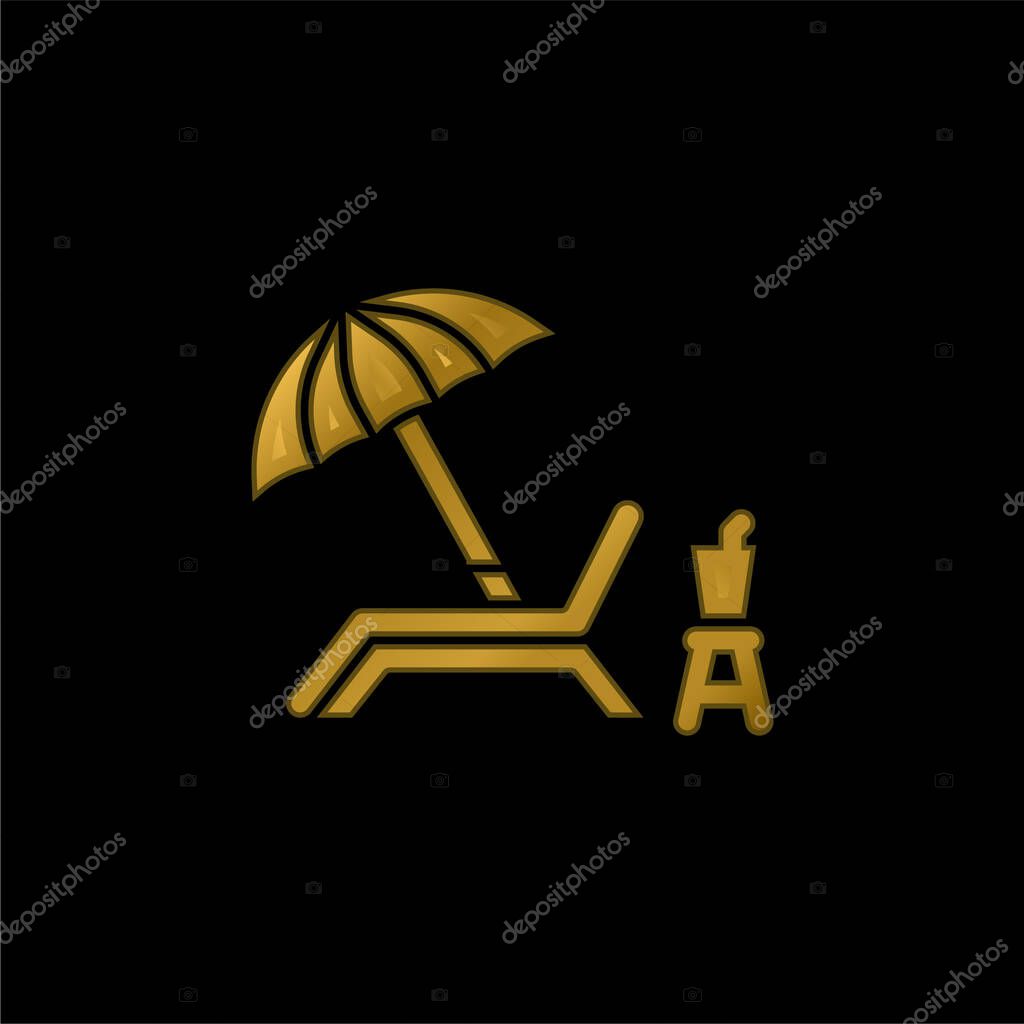 Beach Chair gold plated metalic icon or logo vector