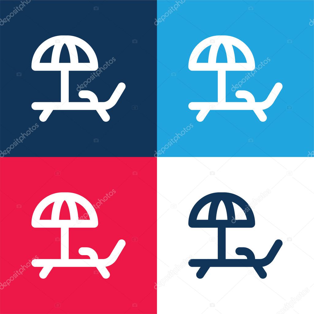 Beach Chair blue and red four color minimal icon set