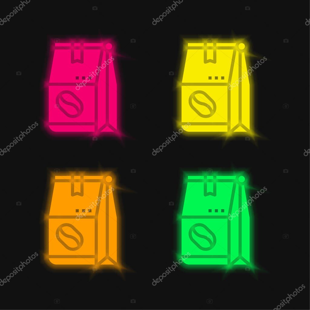 Bean four color glowing neon vector icon
