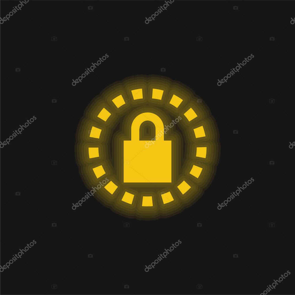Alarm Clock Security yellow glowing neon icon