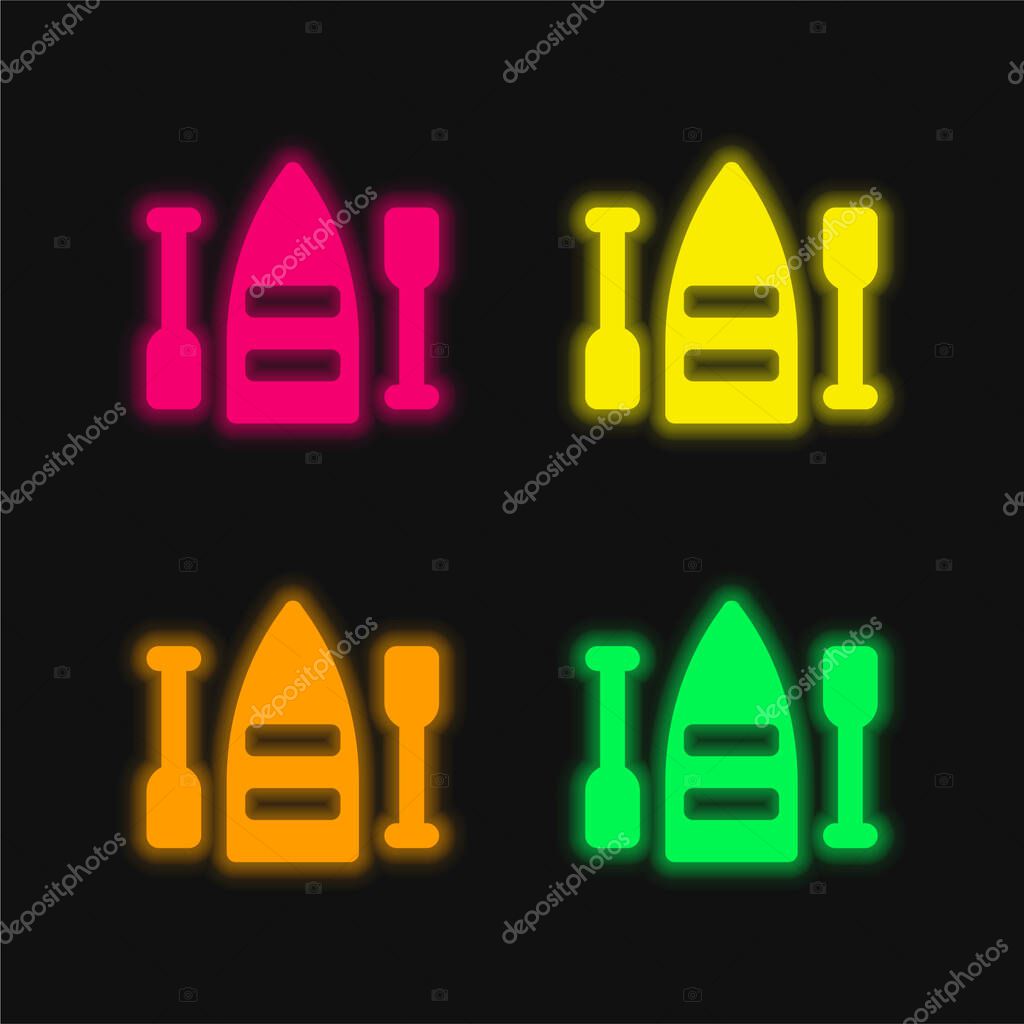 Boat four color glowing neon vector icon