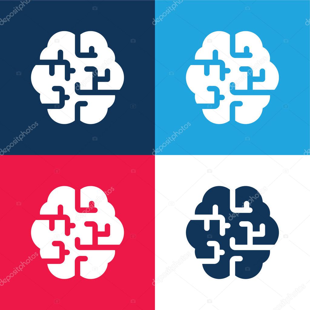 Brain blue and red four color minimal icon set