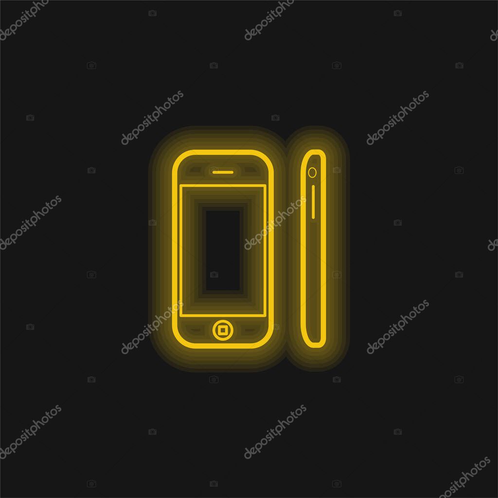Apple Iphone Mobile Tool Views From Front And Side yellow glowing neon icon