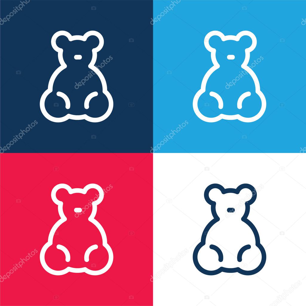 Baby Bear Toy blue and red four color minimal icon set