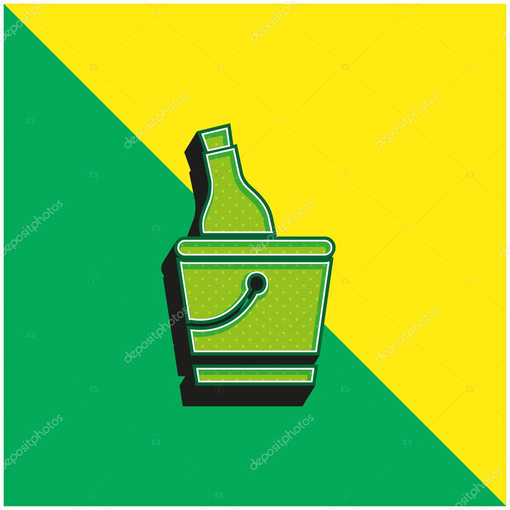 Bottle And Ice Bucket Green and yellow modern 3d vector icon logo