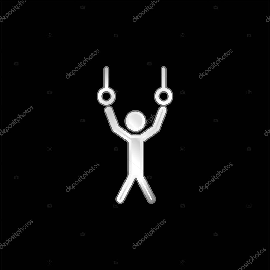 Athlete Hanging Of Rings Couple To Practice Gymnastics silver plated metallic icon