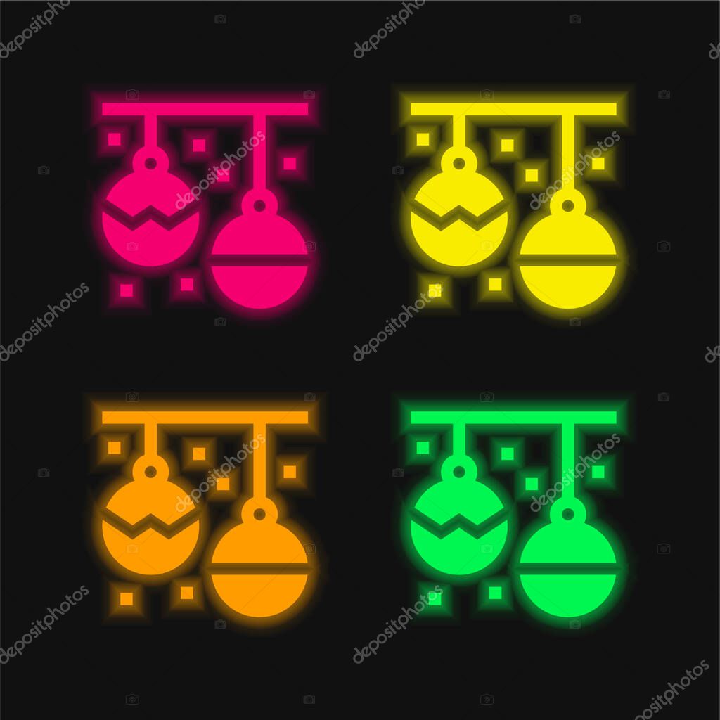Bauble four color glowing neon vector icon