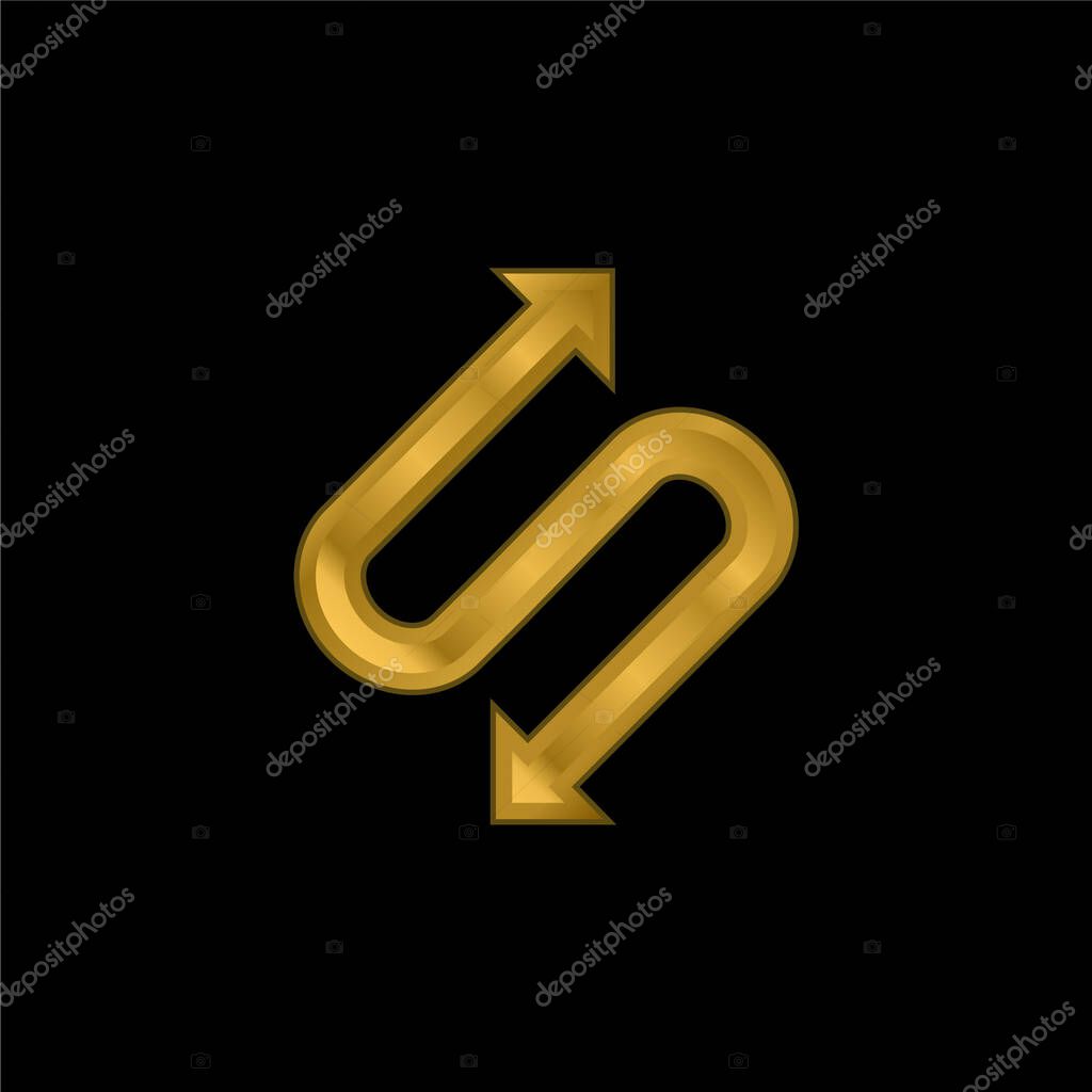 Arrow With Two Points In S Shape gold plated metalic icon or logo vector