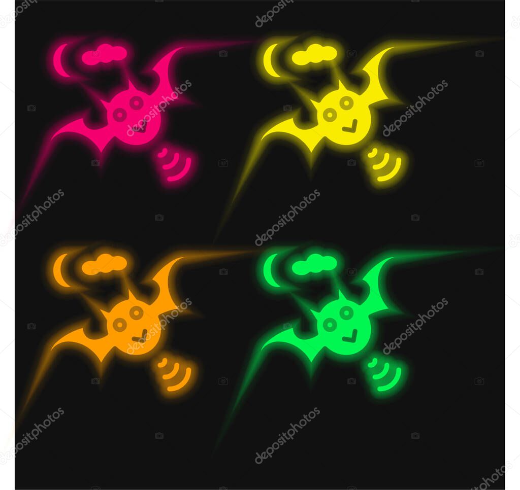 Bat four color glowing neon vector icon