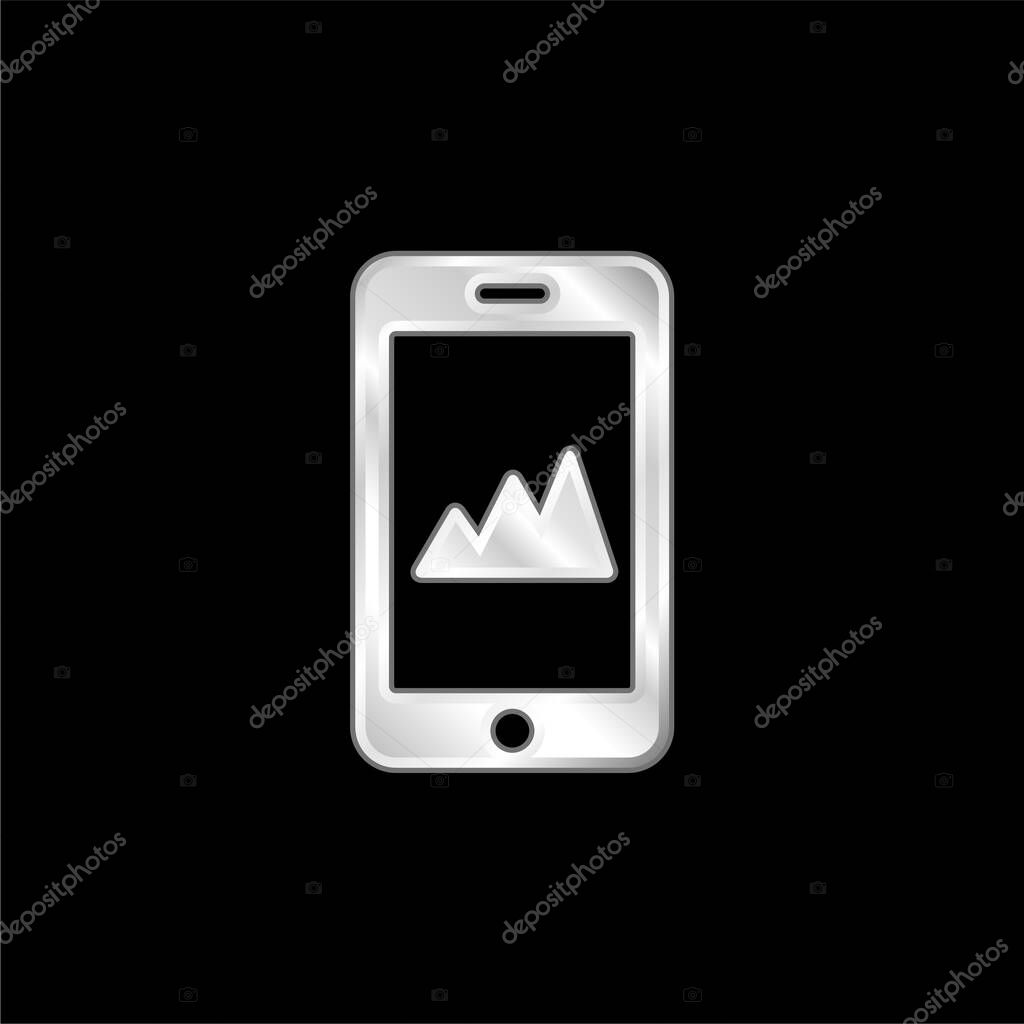 Ascending Analytics Graphic On Phone Screen silver plated metallic icon
