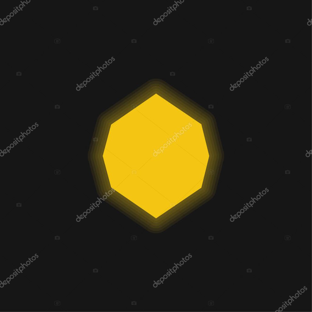 Black Octagon Shape yellow glowing neon icon