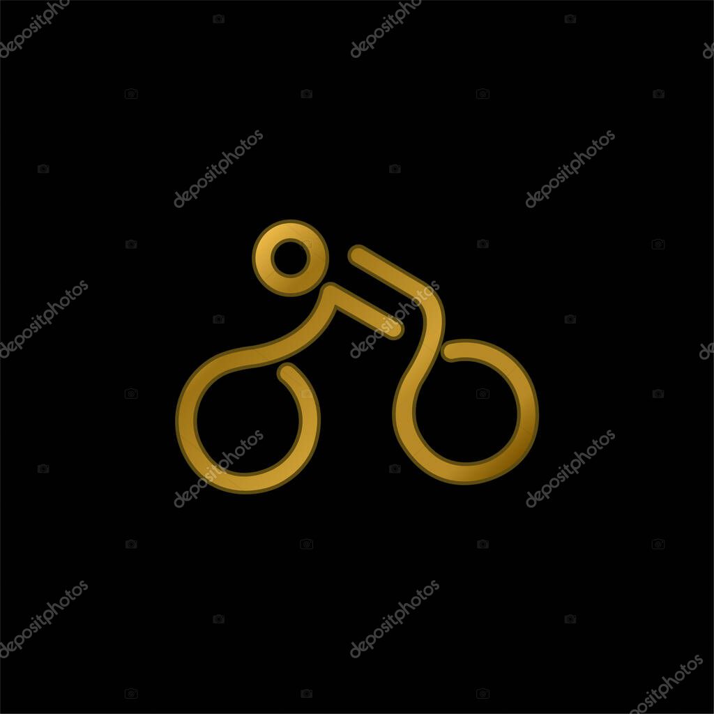 Bicycle Mounted By A Stick Man gold plated metalic icon or logo vector
