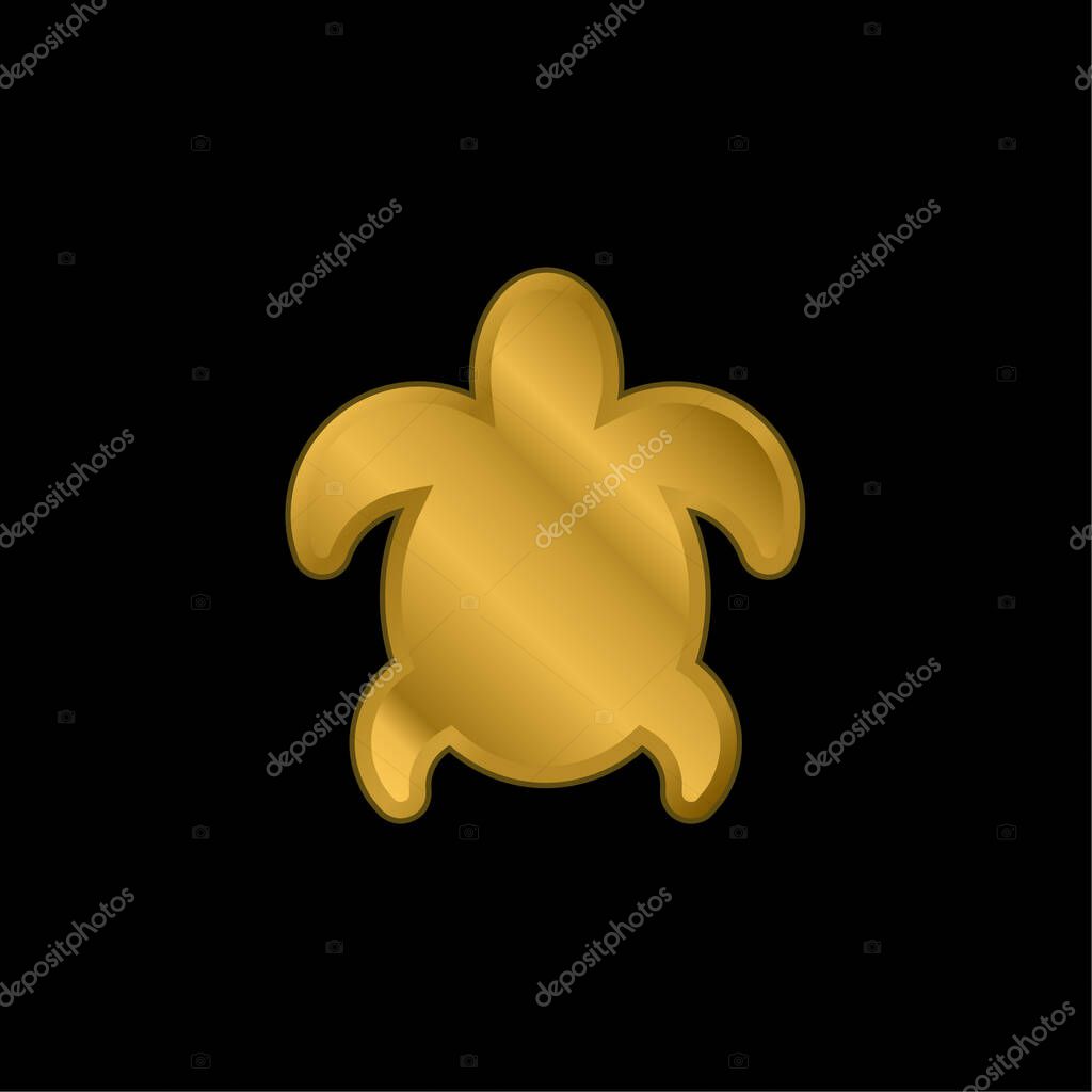 Big Turtle gold plated metalic icon or logo vector